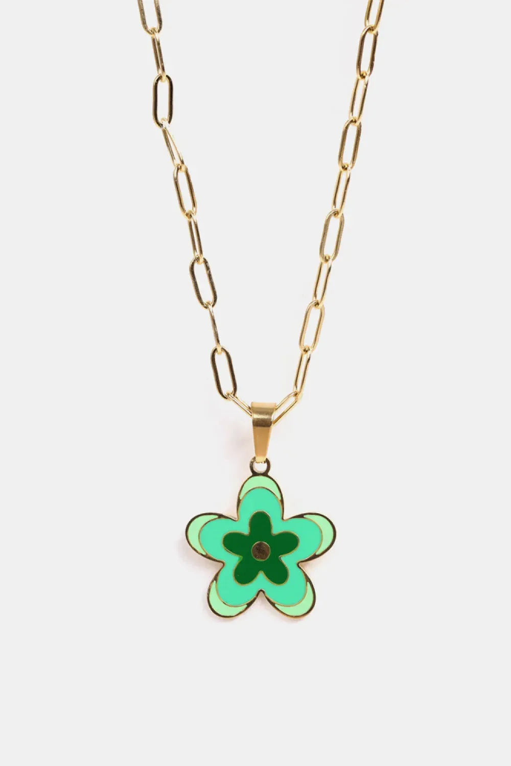 Flower Pendant Stainless Steel Necklace Mid Green One Size Necklaces - Tophatter Daily Deals