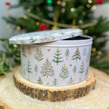 Christmas Trees Cake Tin | Round Metal Storage Tin for Seasonal Bakes 24 x 12cm Tin - Tophatter Daily Deals