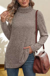 Turtleneck High Low Top Mocha Blouses - Tophatter Daily Deals