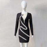Black Diamond-encrusted Long-sleeved Slim Girl Bandage Skirt Dress 0 - Tophatter Daily Deals