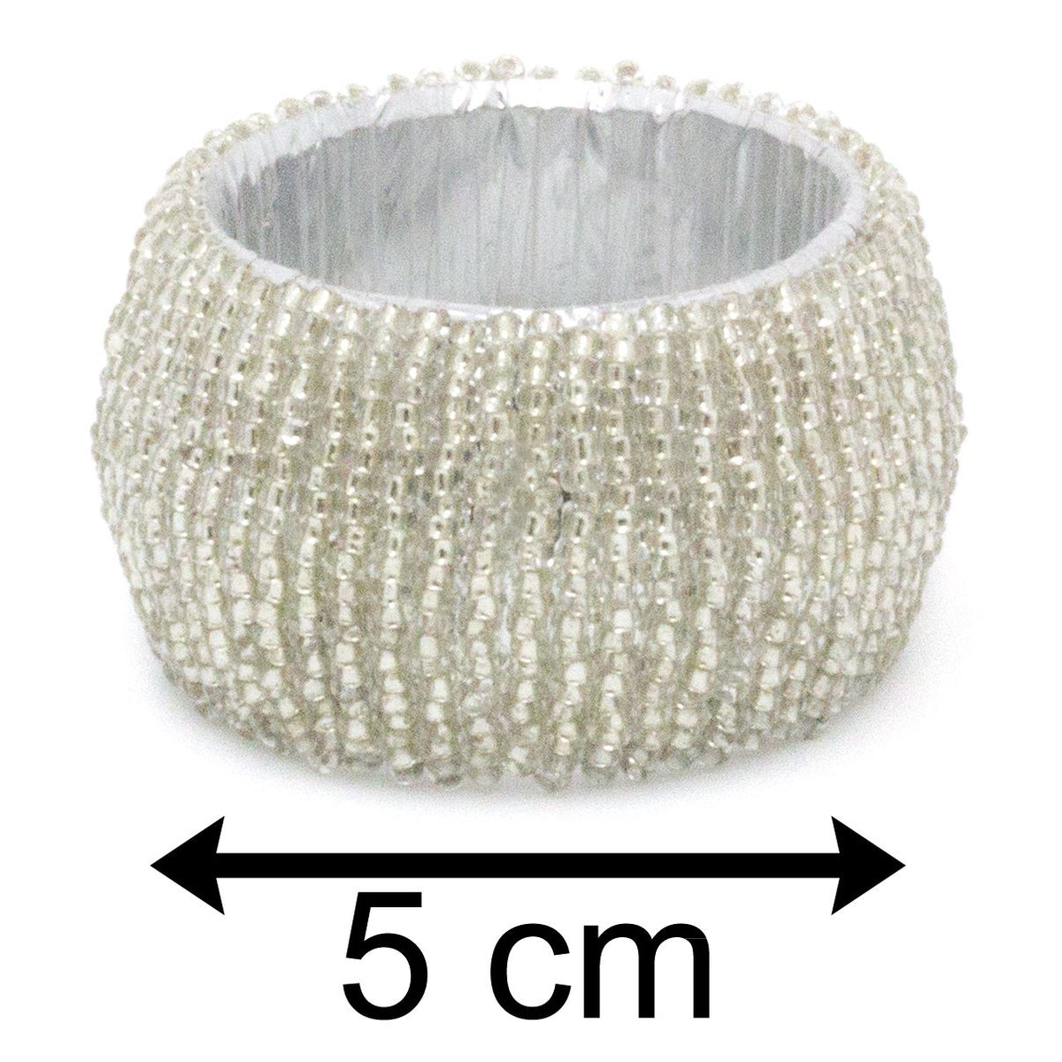 Set Of 4 Silver Glass Napkin Holder | Chic Beaded Napkin Rings | Ring Holder Dinner Table Set Napkin Rings - Tophatter Daily Deals
