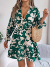 Tied Ruffled Printed Long Sleeve Dress Casual Dresses - Tophatter Daily Deals