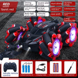 24G High-speed Wireless Remote Control Car Light Music Four-wheel Drive Double-sided Driving Flip Rotating Drift Car Stunt Car Red Single remote control 3PC Battery 0 - Tophatter Daily Deals