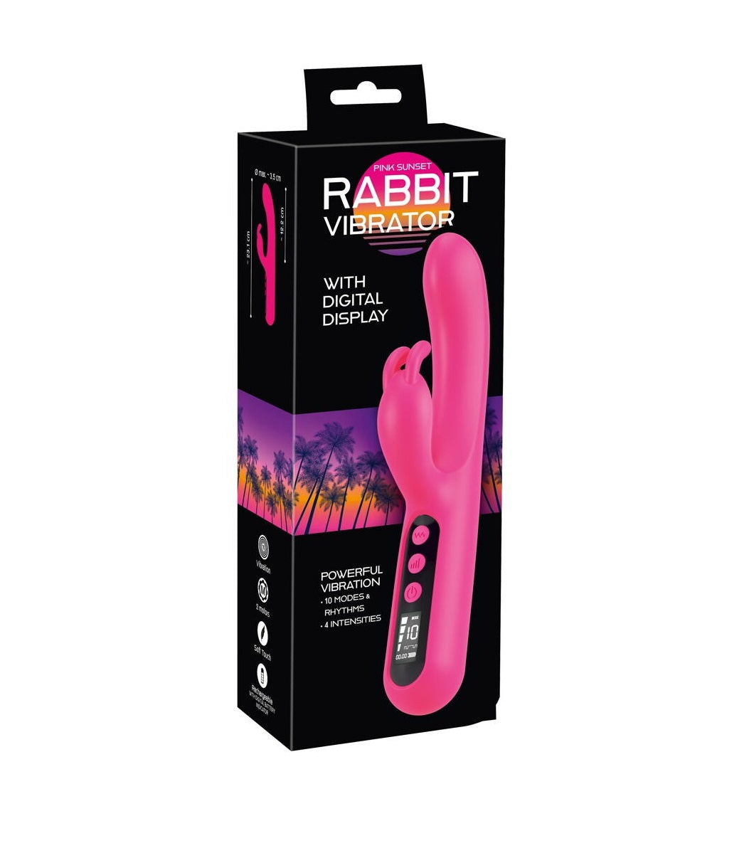 Pink Sunset Rabbit Vibrator with Digital Display, Dual Motor, Soft Touch Silicone, , 23.1 cm Length > Vibrators > Ladies > Rabbit Multi - Tophatter Daily Deals
