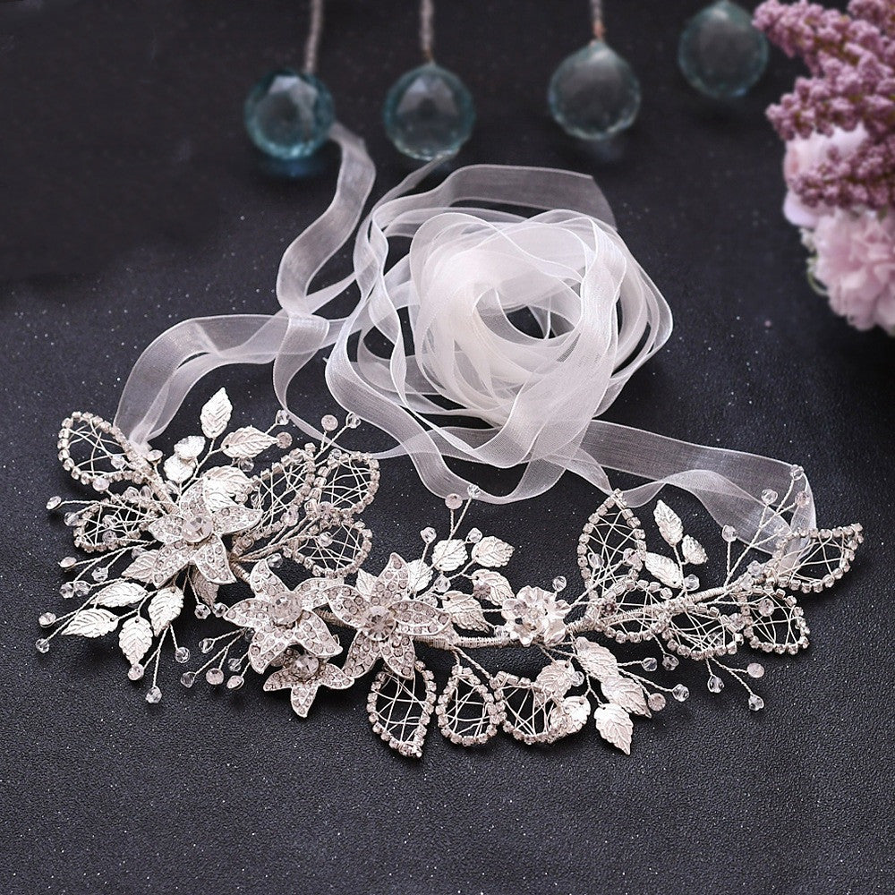 Bride Waist Seal Handmade Belt Rhinestone Wedding Dress Ivory organza 0 - Tophatter Daily Deals