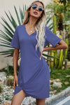 Twisted V-Neck Short Sleeve Dress Casual Dresses - Tophatter Daily Deals