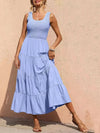 Tiered Smocked Wide Strap Dress Misty Blue Casual Dresses - Tophatter Daily Deals