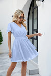 Surplice Neck Tie Waist Flutter Sleeve Pleated Dress Casual Dresses - Tophatter Daily Deals