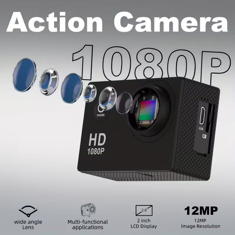 Ultra HD 1080P Action Camera – 140° Wide Angle, Fisheye Lens, LCD Display Cameras & Drones - Tophatter Daily Deals
