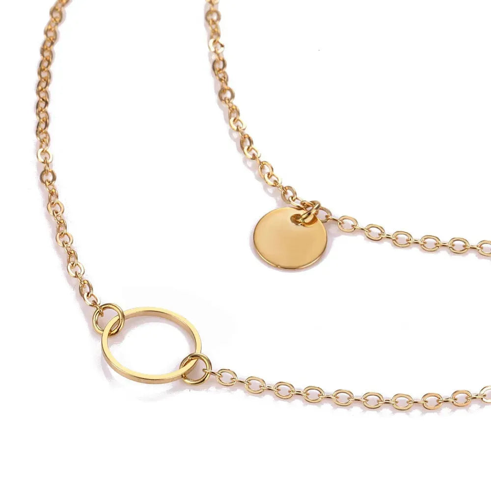 New Summer Multi Layer Sequined Choker Necklace For Women Gold Color Double Layer Round Pendant Necklace Fashion Jewelry Necklaces - Tophatter Daily Deals