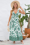 Printed V-Neck Wide Strap Dress Green Casual Dresses - Tophatter Daily Deals