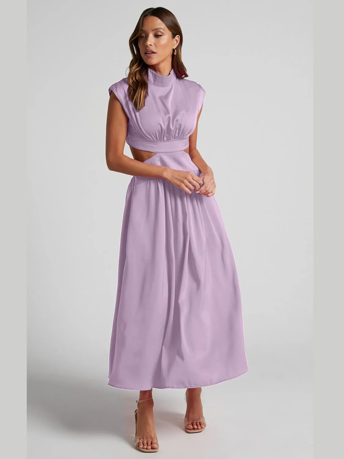 Cutout Mock Neck Sleeveless Ruched Dress Lavender Cocktail Dresses - Tophatter Daily Deals