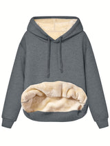 Insulating Women’s Hoodie - Relaxed Pullover, Fleece Dark gray - Tophatter Daily Deals