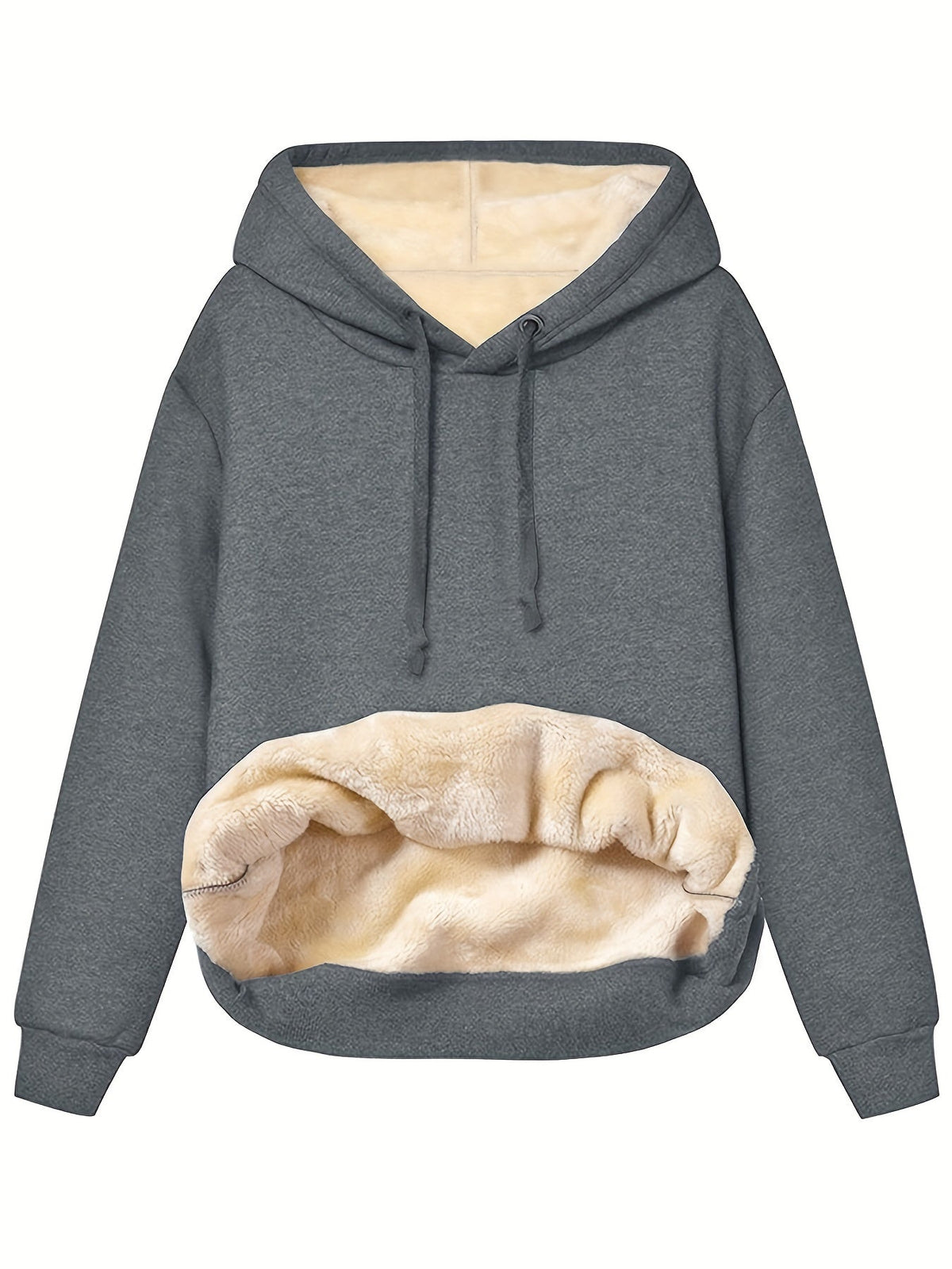 Insulating Women’s Hoodie - Relaxed Pullover, Fleece Dark gray - Tophatter Daily Deals