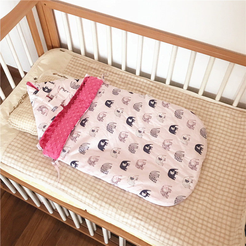 Baby Cotton Beanie Velvet Sleeping Bag Autumn And Winter Thickening Pink baby elephant 0 - Tophatter Daily Deals