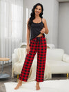 Lace Trim Cami and Plaid Pants Lounge Set Black Loungewear Sets - Tophatter Daily Deals