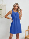 Eyelet Grecian Neck Mini Dress Royal Blue Casual Dresses - Tophatter Daily Deals