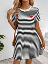 Striped Round Neck Short Sleeve Dress Black Casual Dresses - Tophatter Daily Deals