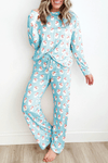 Sky Blue Santa Claus Striped Print Loose Fit Two Piece Lounge Set Sky Blue 95%Polyester+5%Elastane Loungewear & Sleepwear/Loungewear - Tophatter Daily Deals