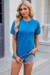 Openwork Round Neck Short Sleeve T-Shirt Royal Blue Women's T-Shirts - Tophatter Daily Deals