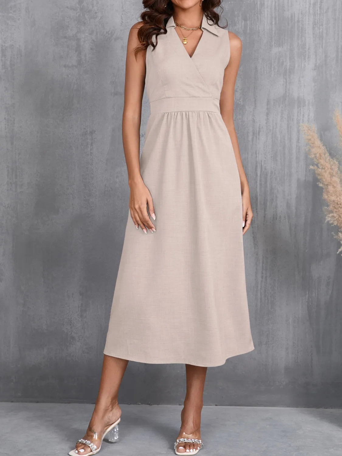 Ruched Sleeveless Midi Dress Dust Storm Casual Dresses - Tophatter Daily Deals