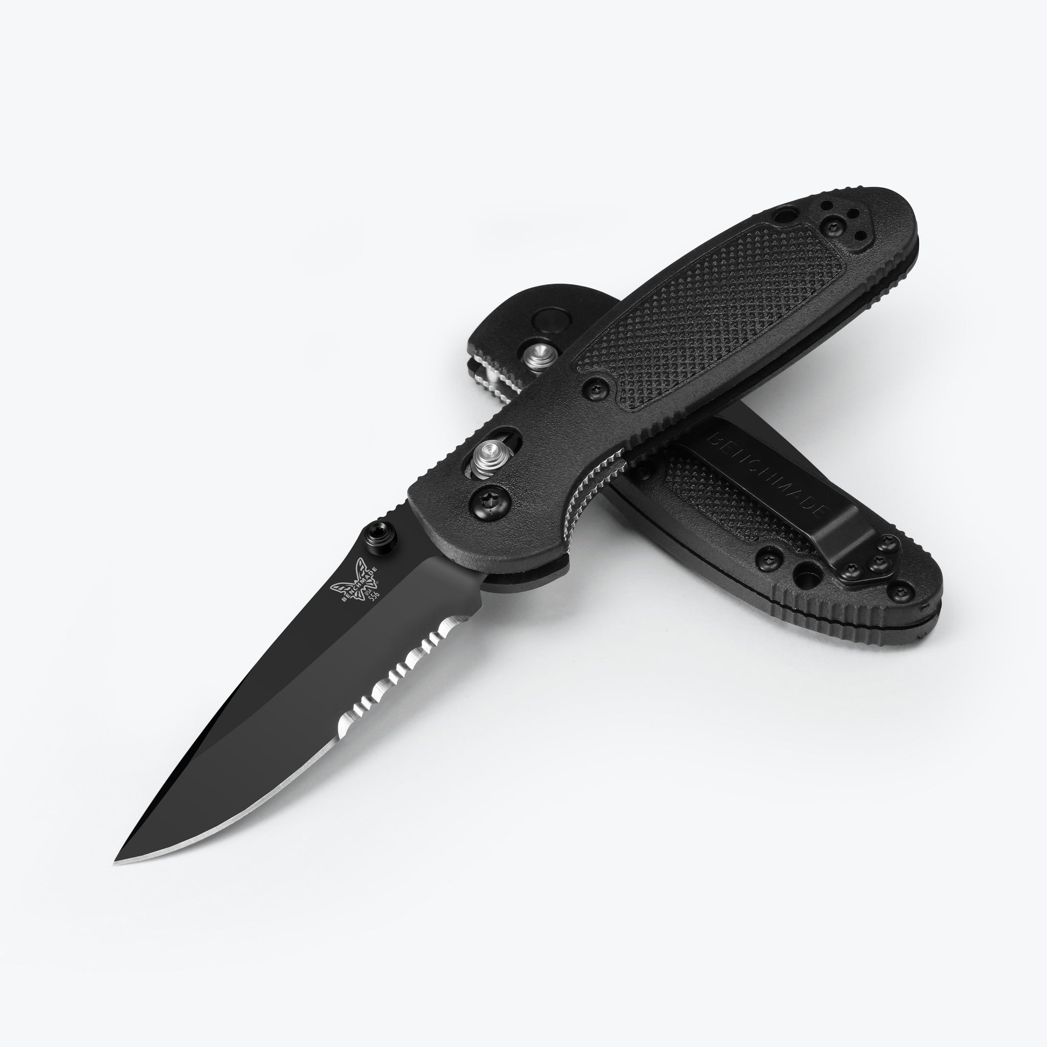 Benchmade MIni Griptilian - AXIS Lock - Combo Edge - Black Blade - 556SBK-S30V Knives - Tophatter Daily Deals