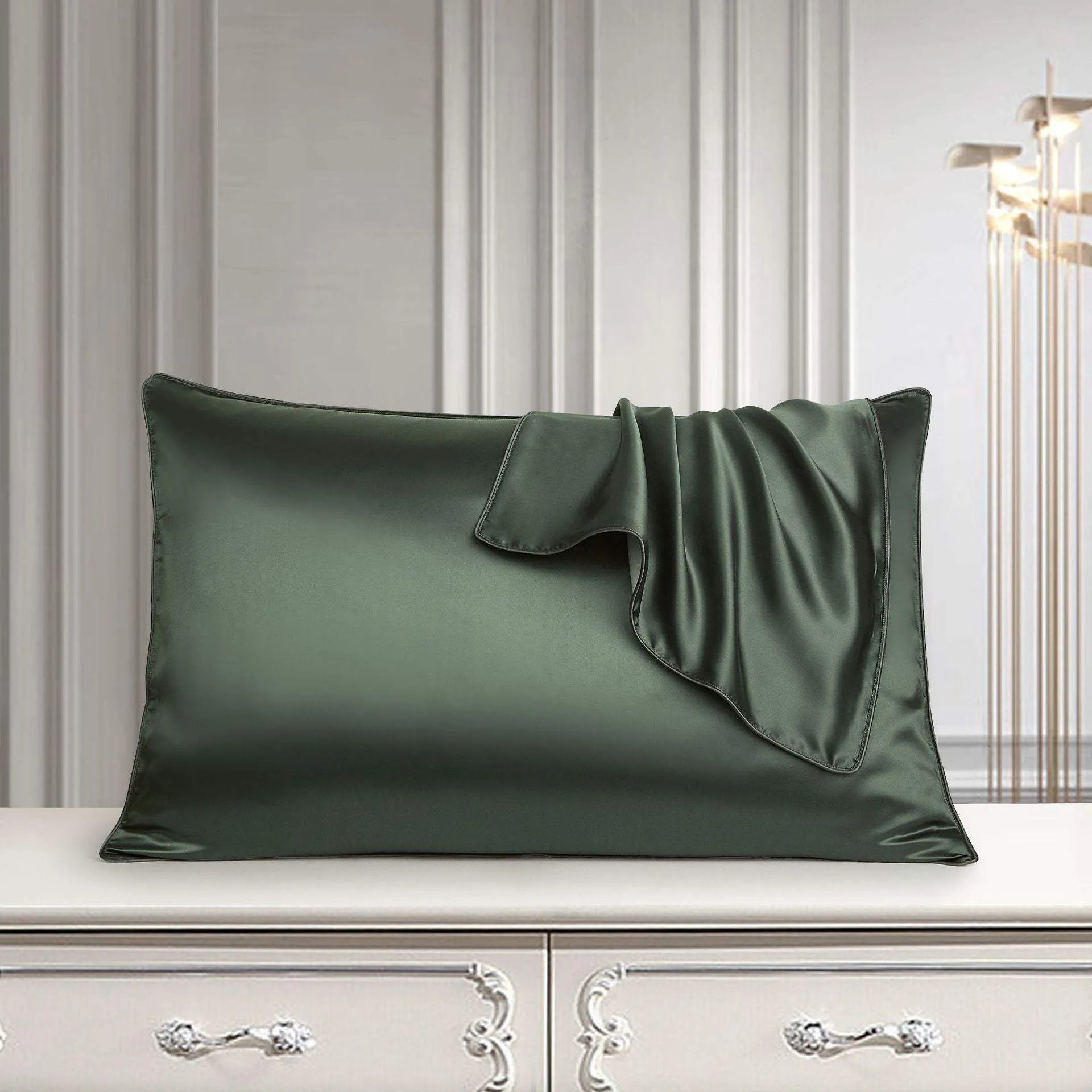 Silk Pillow Case Pure Silk Pillowcase Real Silk Pillowcase Natural Silk Pillowcase Olive green Humidifier - Tophatter Daily Deals
