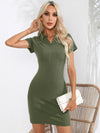 Johnny Collar Short Sleeve Bodycon Dress Moss Casual Dresses - Tophatter Daily Deals