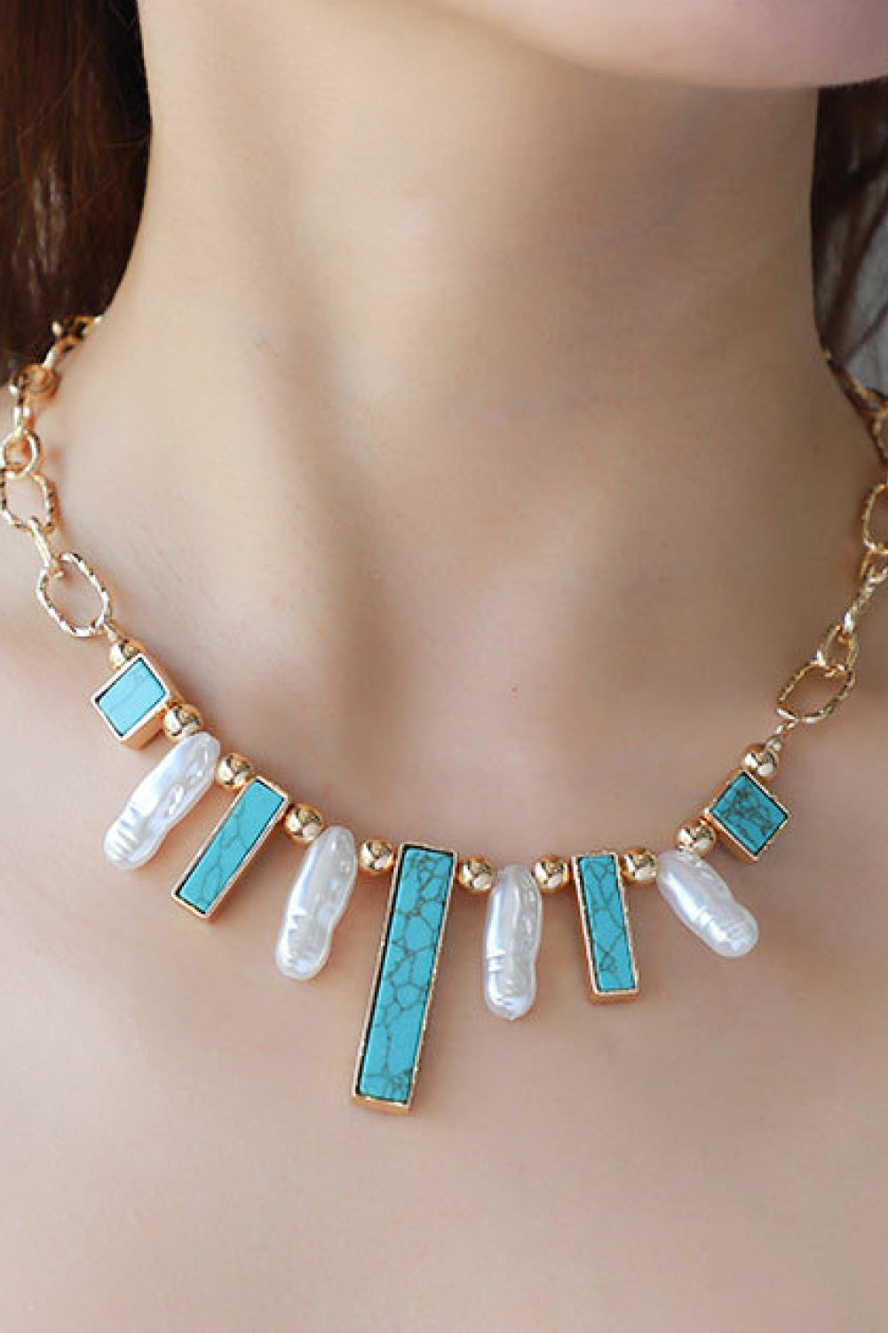 Turquoise Alloy Necklace Gold One Size Necklaces - Tophatter Daily Deals