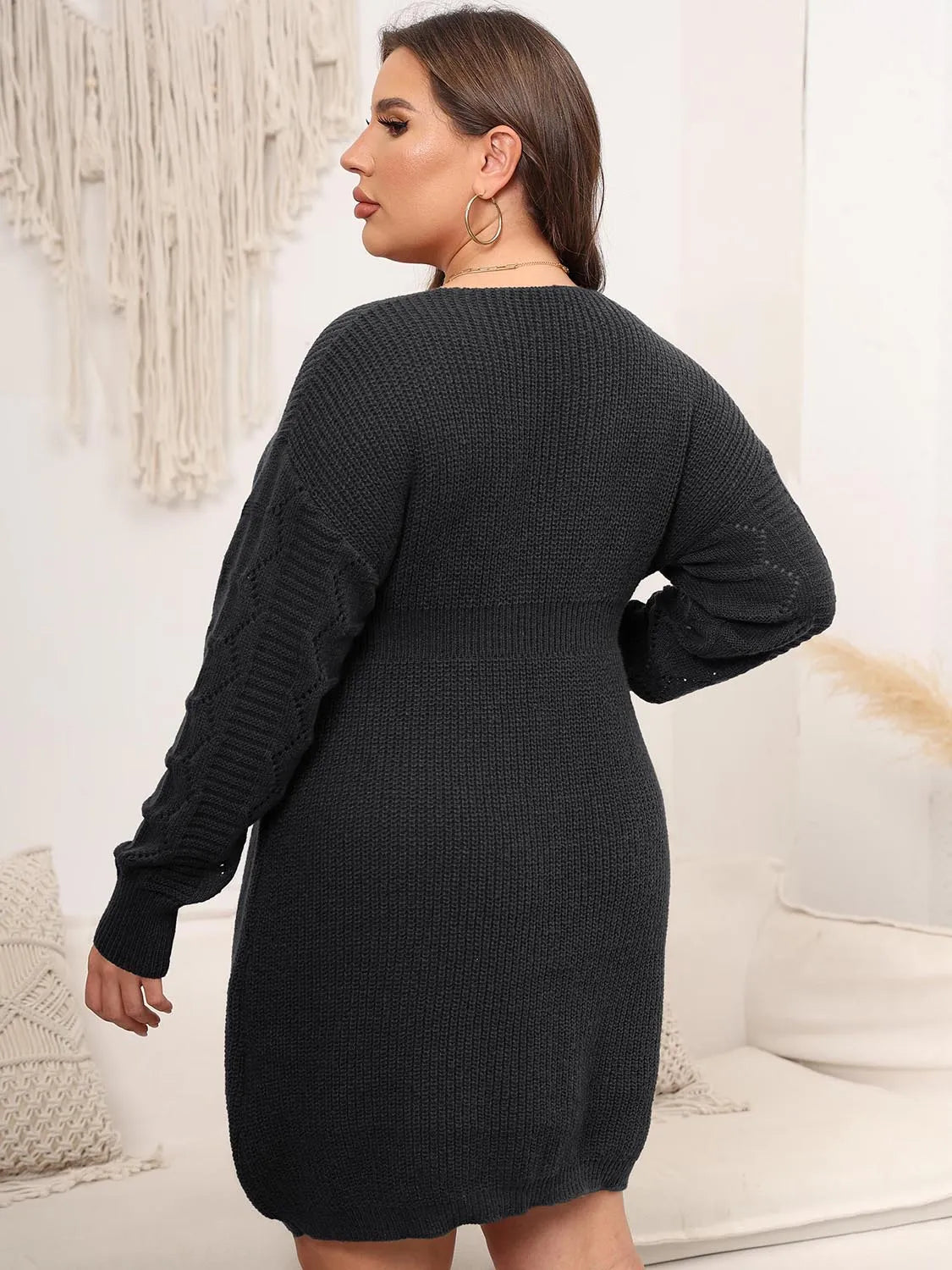 Plus Size Dropped Shoulder Long Sleeve Knit Mini Dress Casual Dresses - Tophatter Daily Deals