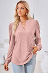 Ruched Notched Long Sleeve T-Shirt Moonlit Mauve Women's T-Shirts - Tophatter Daily Deals