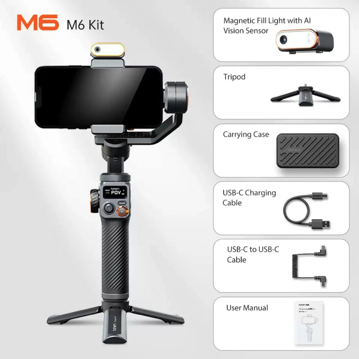 AI Face And Shooting Fill Light Vlog Three-axis Stabler Black M6 KIT 0 - Tophatter Daily Deals