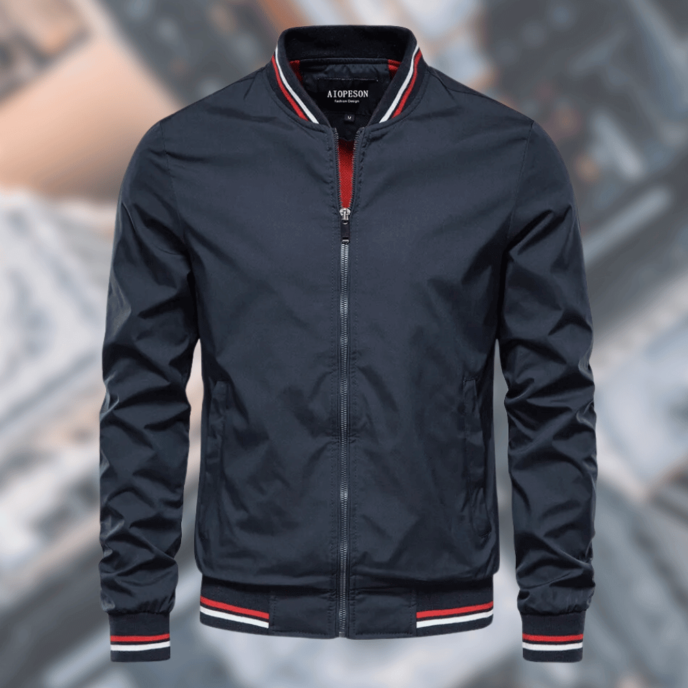 Windproof Men’s Bomber Jacket - Stand Collar, Nylon Dark Blue - Tophatter Daily Deals