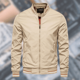 Windproof Men’s Bomber Jacket - Stand Collar, Nylon Beige - Tophatter Daily Deals
