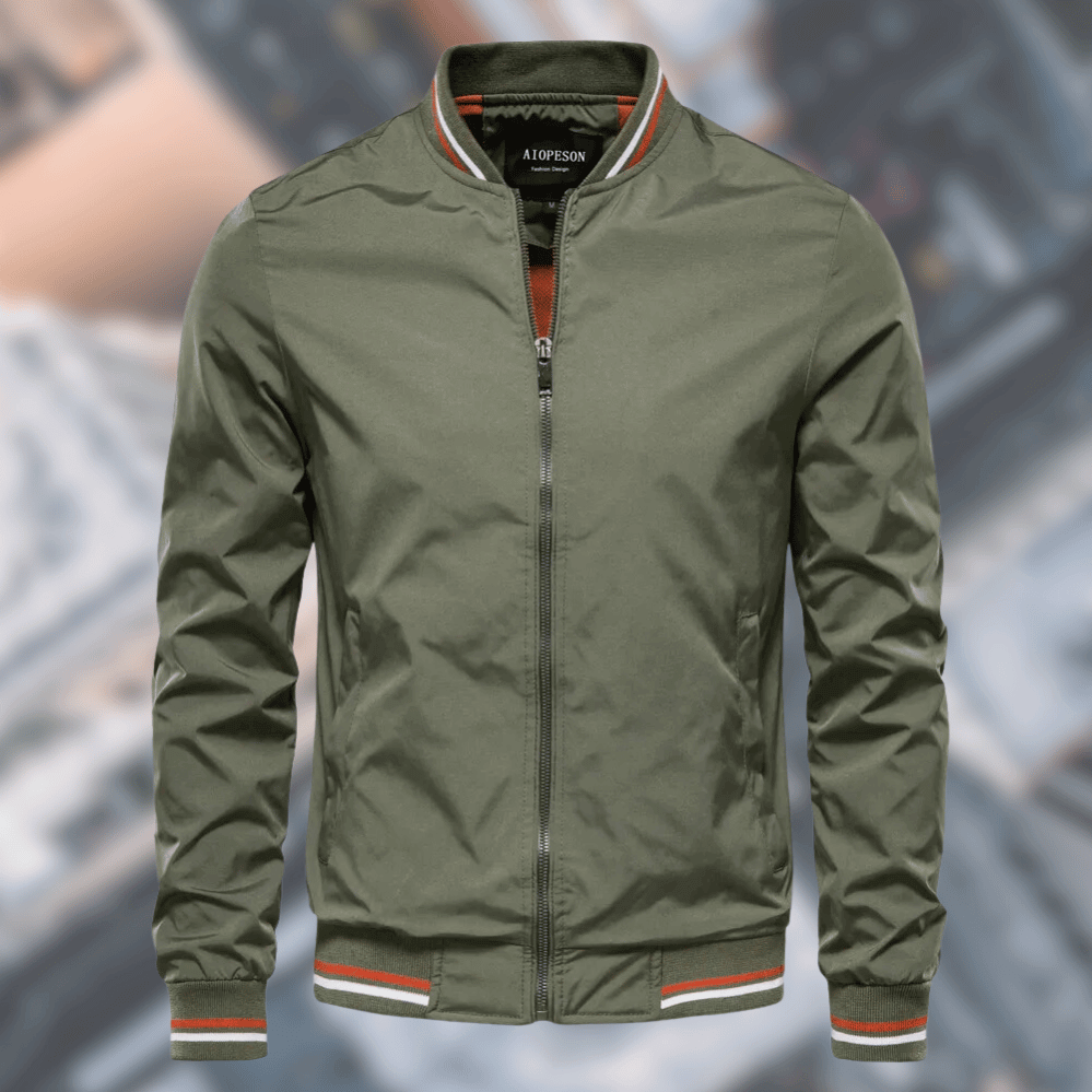 Windproof Men’s Bomber Jacket - Stand Collar, Nylon Green - Tophatter Daily Deals