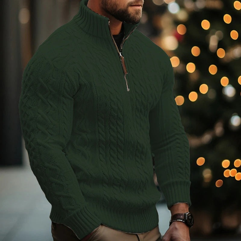 Warm Cozy Men’s Half Zip Sweater - Cable Knit, For Winter Green 3D Changing Face Moving Picture Frame - Tophatter Daily Deals
