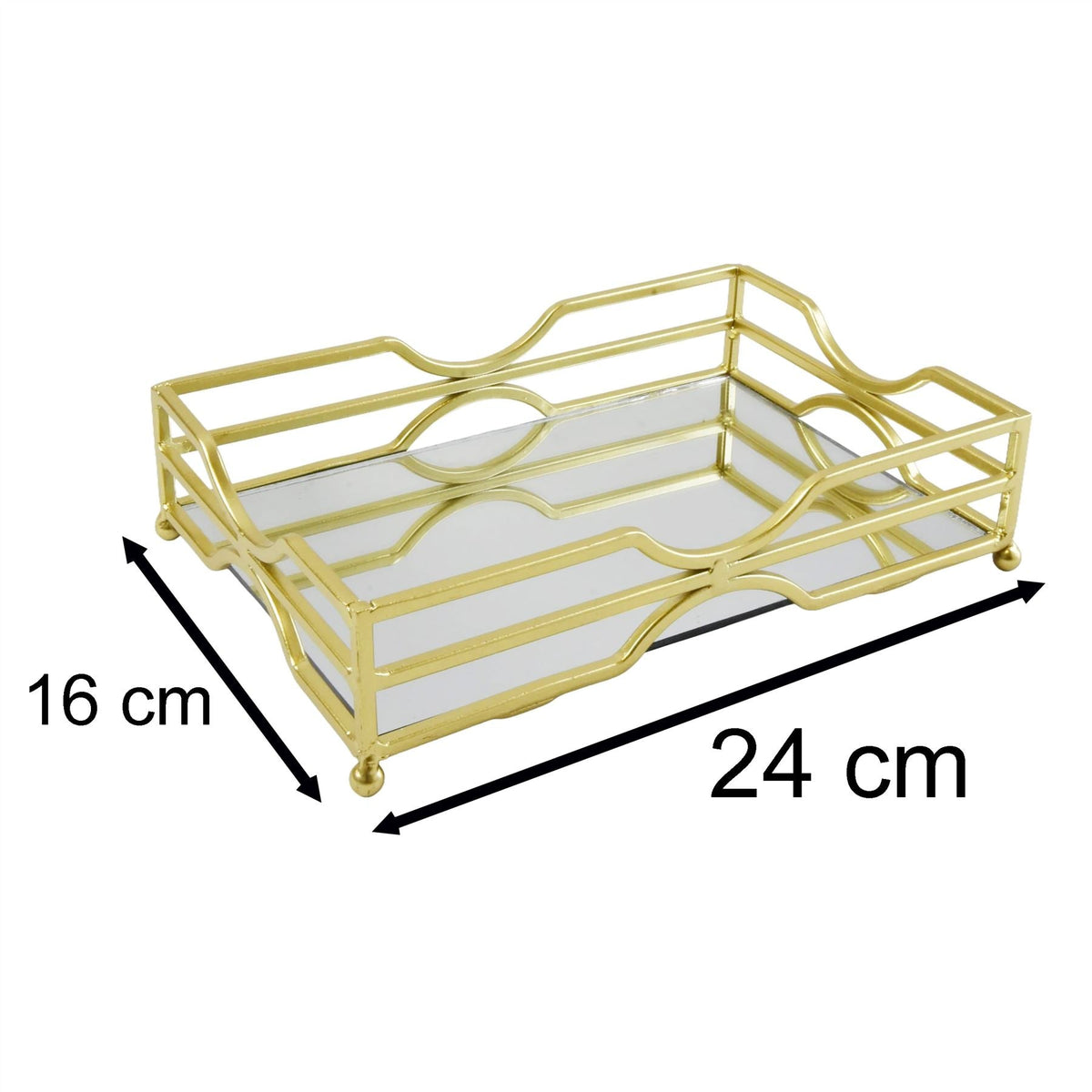 Gold Metal Mirrored Vanity Tray For Perfume And Candles | Glass Mirror Tray 24cm Trinket Tray - Tophatter Daily Deals