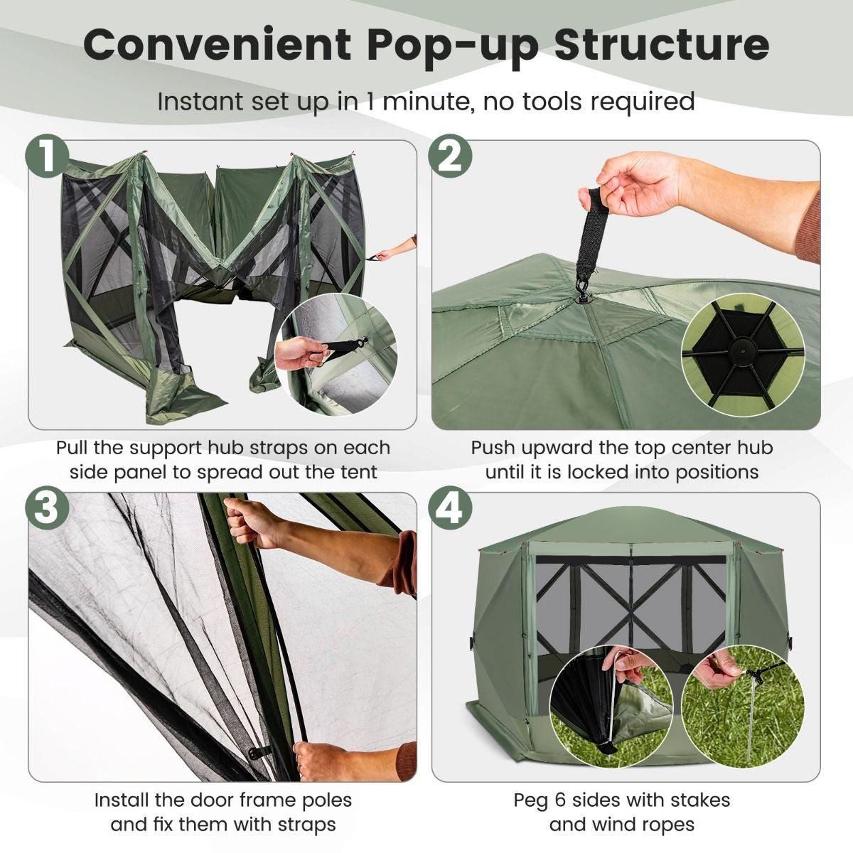 Family Camping Tent - 6-Sided Camping Gazebo Instant Setup Hub Tent with Portable Carrying Bag Camping Tent - Tophatter Daily Deals