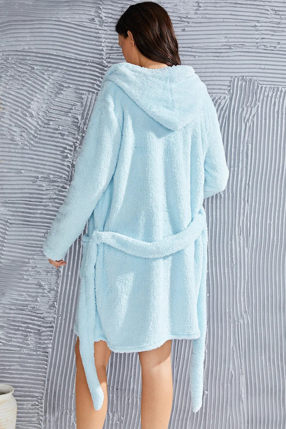 Fuzzy Tied Pocketed Hooded Lounge Nightgown Sleep Dresses - Tophatter Daily Deals