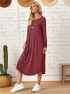 Pocketed Round Neck Long Sleeve Tee Dress Casual Dresses - Tophatter Daily Deals