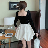 Back Puff Sleeve Stitching Gold Velvet Dress 0 - Tophatter Daily Deals