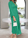 Deep V-Neck Balloon Sleeve Plain Maxi Dress Casual Dresses - Tophatter Daily Deals