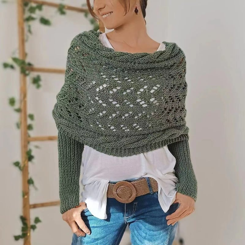 Soft Women’s Scarf - Openwork Rectangular, Knit, For Winter Gray-green - Tophatter Daily Deals