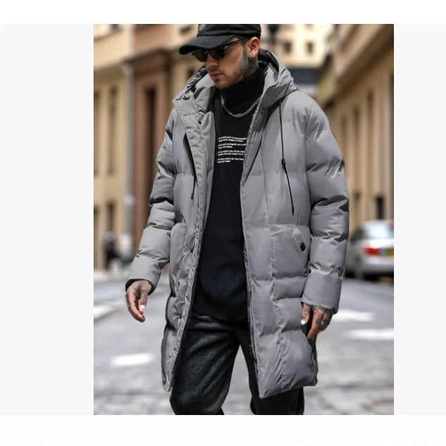 Warm Men's Long Puffer Coat - Hooded Quilted Cotton, Urban 3D Changing Face Moving Picture Frame - Tophatter Daily Deals