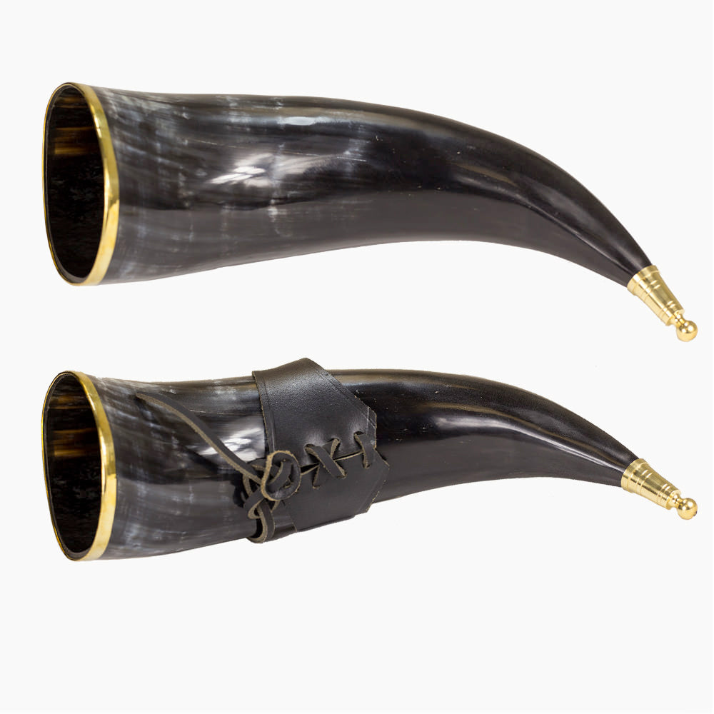 Brass Adorned Medieval Drinking Horn 16 oz with Leather Holster - TOPHATTER'S ARMORY DEALS Collectible Weapons - Tophatter Daily Deals