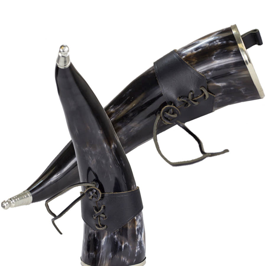 Silver Adorned Medieval Drinking Horn 16 oz with Leather Holster - TOPHATTER'S ARMORY DEALS Collectible Weapons - Tophatter Daily Deals
