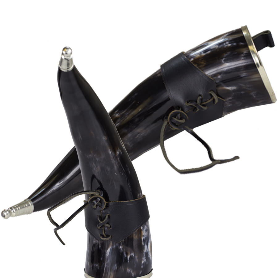 Silver Adorned Medieval Drinking Horn 16 oz with Leather Holster - Tophatter's Guns'N'Weapons Store Collectible Weapons - Tophatter Daily Deals