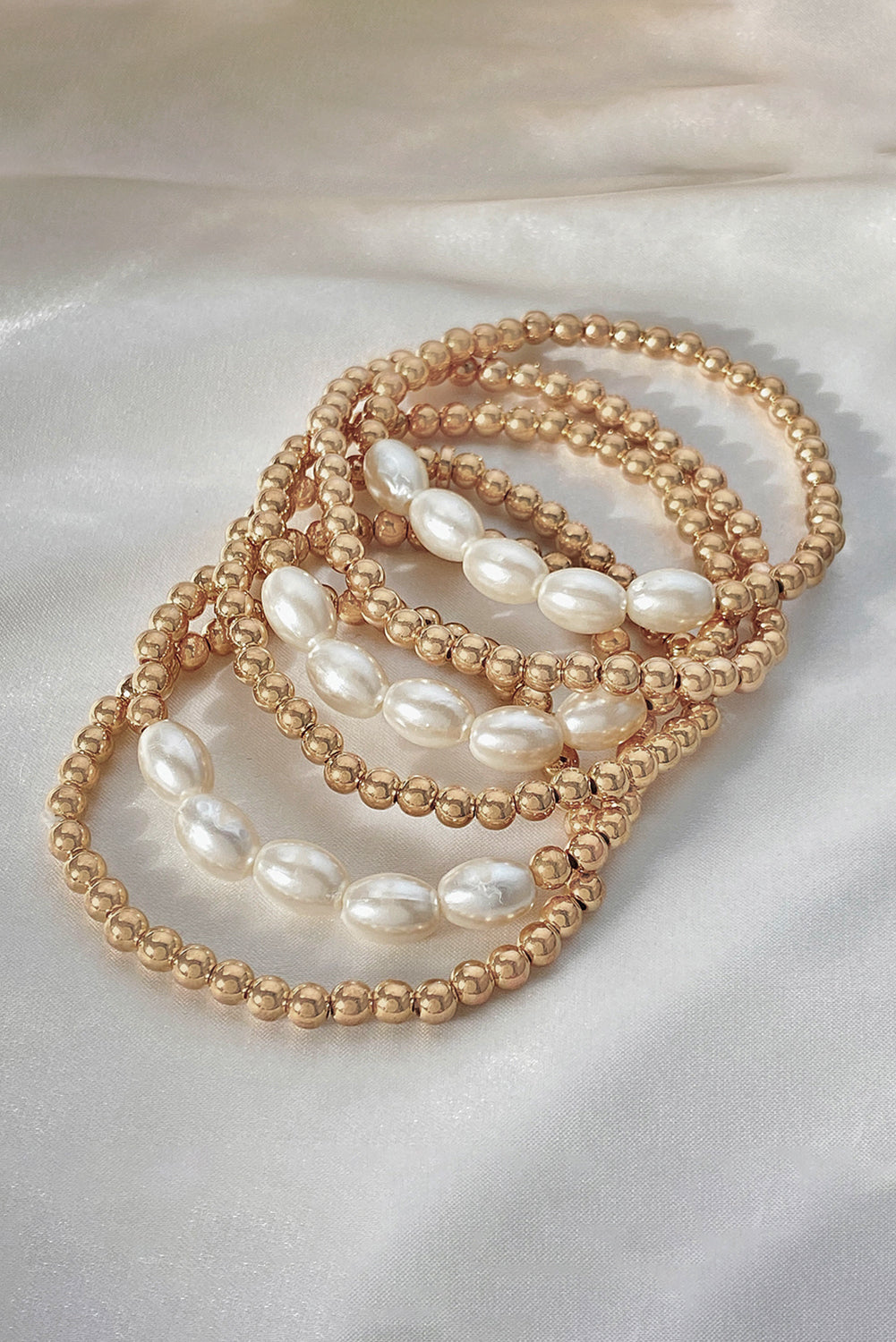 Gold Plated Pearl Beaded 6 Pcs Bracelet Set Bracelets - Tophatter Daily Deals