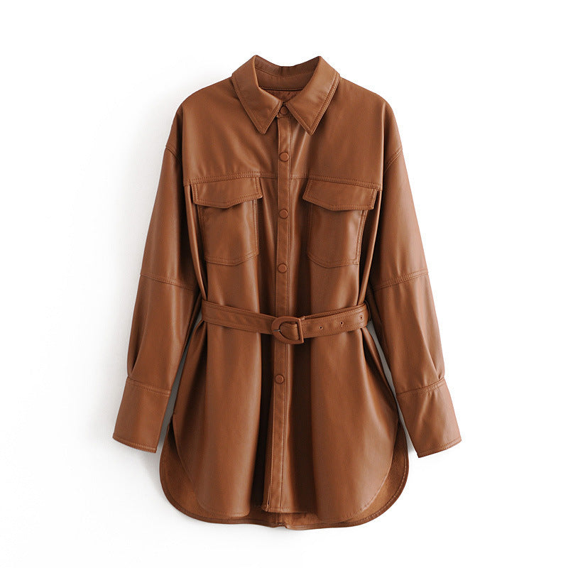 All-match women's leather clothing Brown 0 - Tophatter Daily Deals