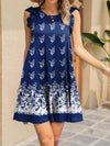 Ruffled Printed Cap Sleeve Mini Dress Dark Blue Casual Dresses - Tophatter Daily Deals